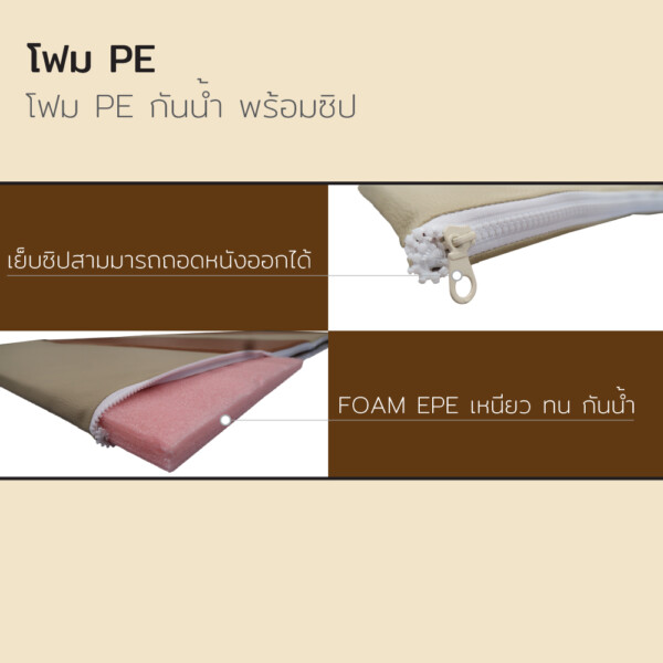 เบาะปิกนิก อเนกประสงค์ 6 พับ หนังPVC น้ำตาล-ครีม - Image 4