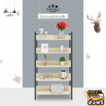 FURNITMALL ชั้นวางของ ชั้นเก็บของ ชั้นไม้ ชั้นเหล็ก ชั้นวางหนังสือ (สีดำ ไม้ลายเมเปิ้ล)