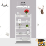 FURNITMALL ชั้นวางของ ชั้นเก็บของ ชั้นไม้ ชั้นเหล็ก ชั้นวางหนังสือ (สีขาว ไม้ลาย White Marble)