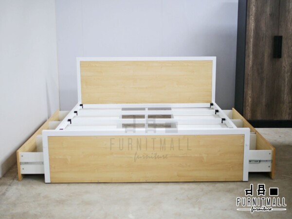 เตียงเหล็กชั้นเดียวปิดไม้เมเปิล พร้อมกล่องเก็บของใต้เตียง - Image 2