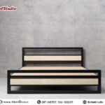 เตียงเหล็กชั้นเดียว ตะแกรงติดไม้ สไตล์ลอฟท์