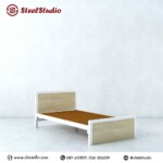 เตียงเหล็กชั้นเดียว 3.5 ฟุต หัวสูงปิดไม้ลายเมเปิ้ล