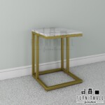 โต๊ะข้างเตียง ลายจีน สีทองไม้หินอ่อน