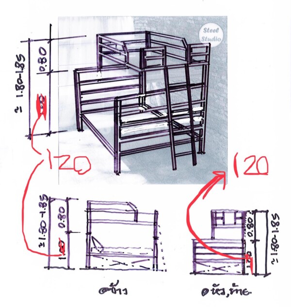 เตียง 5+3.5, 6+3.5 ฟุต สูง2เมตร ตามแบบลูกค้า - Image 5