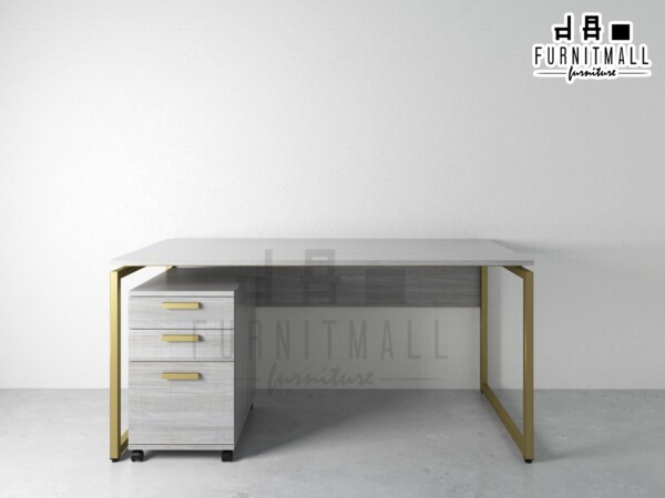 ชุดโต๊ะทำงานพร้อมตู้ Gold & Grey - Image 2