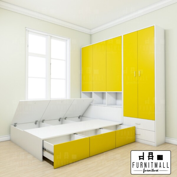 TATAMI BED 5 ฟุต พร้อมตู้หัวเตียง สีพาสเทล - Image 3