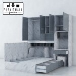 Marble TATAMI BED 5 ฟุต พร้อมตู้เสื้อผ้าหัวเตียง+โต๊ะทำงาน Fit-in