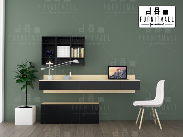 โต๊ะทำงานติดผนัง พร้อมตู้แขวนบน และตู้ล่าง ลายไม้เมเปิล Home Office - Image 3