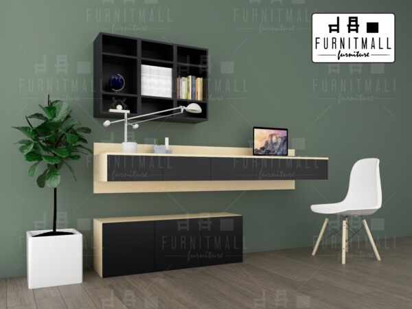 โต๊ะทำงานติดผนัง พร้อมตู้แขวนบน และตู้ล่าง ลายไม้เมเปิล Home Office - Image 2