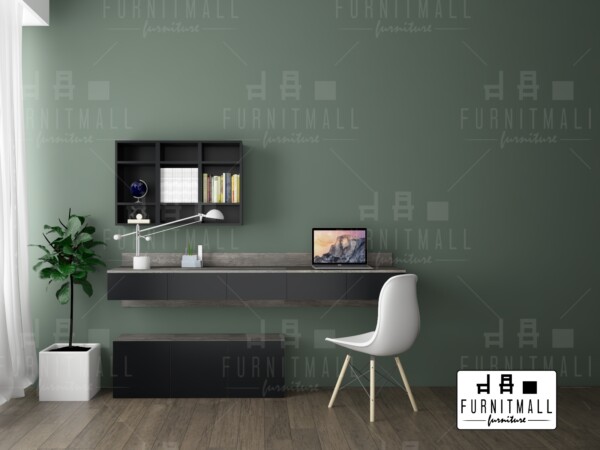 โต๊ะทำงานติดผนัง ลายลอฟท์ พร้อมตู้แขวนบน และตู้ล่าง Home Office