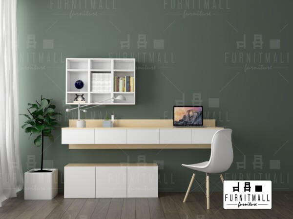 โต๊ะทำงานติดผนัง พร้อมตู้แขวนบน และตู้ล่าง ลายไม้เมเปิล Home Office - Image 4