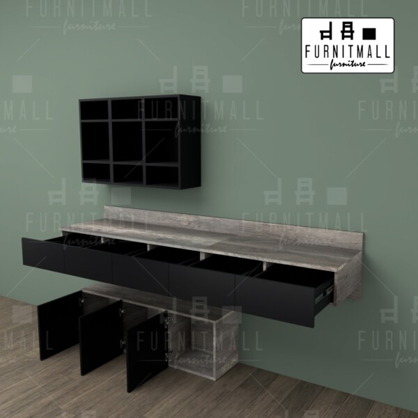 โต๊ะทำงานติดผนัง ลายลอฟท์ พร้อมตู้แขวนบน และตู้ล่าง Home Office - Image 4