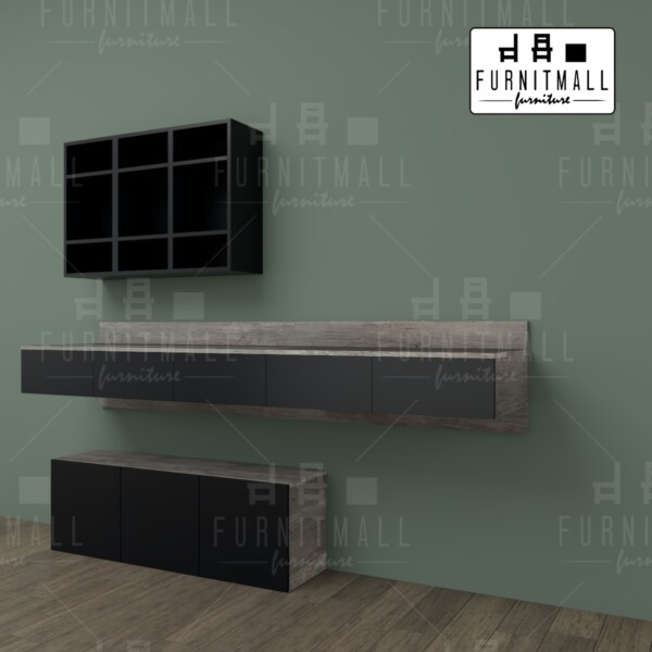 โต๊ะทำงานติดผนัง ลายลอฟท์ พร้อมตู้แขวนบน และตู้ล่าง Home Office - Image 3