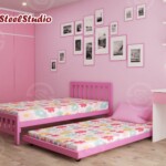 เตียงเหล็กชั้นเดียวลายตั้ง พร้อมถาดสไลด์ 3.5 ฟุต