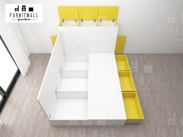 TATAMI BED 5 ฟุต พร้อมตู้หัวเตียงเก็บของได้