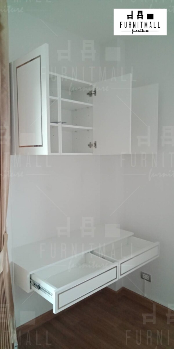 โต๊ะทำงานติดผนัง 1.2 เมตร พร้อมตู้แขวนบน คิ้วสีเงิน - Image 2