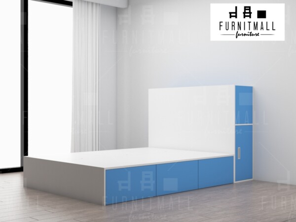 TATAMI BED สีน้ำเงิน พร้อมตู้หัวเตียงเก็บของได้ - Image 3