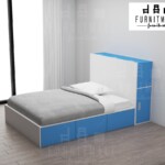 TATAMI BED สีน้ำเงิน พร้อมตู้หัวเตียงเก็บของได้