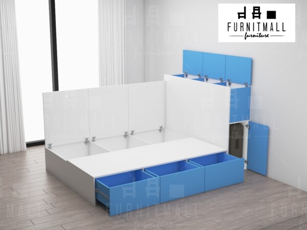 TATAMI BED สีน้ำเงิน พร้อมตู้หัวเตียงเก็บของได้ - Image 2