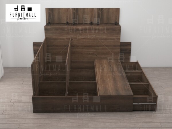 TATAMI BED ลายไม้ Dark Wood พร้อมตู้หัวเตียงเก็บของได้ - Image 2