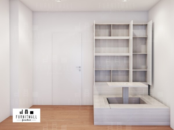 TATAMI BED 5 ฟุต พร้อมโต๊ะปรับระดับ และตู้หัวเตียงสูง 2.4เมตร - Image 2