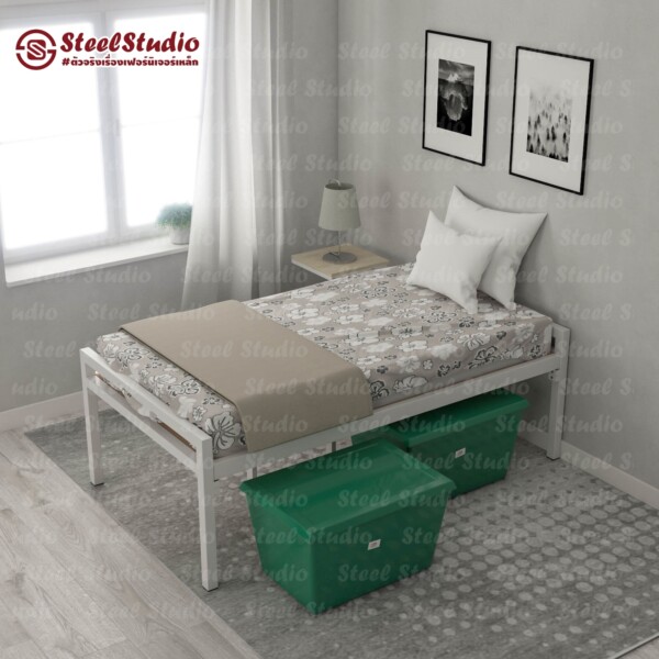 เตียงเหล็กชั้นเดียวยกสูง  พื้นที่ใต้คานเตียงสูง 50 ซม. ใส่ของได้ - Image 4