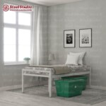 เตียงเหล็กชั้นเดียวยกสูง  พื้นที่ใต้คานเตียงสูง 50 ซม. ใส่ของได้