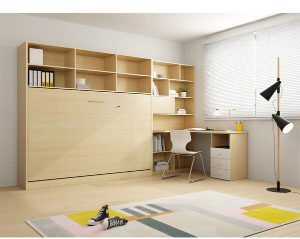 เตียงพับ Wall bed ขนาด 4 ฟุต แนวนอน พร้อมตู้เก็บของ+โต๊ะหนังสือ - Image 2