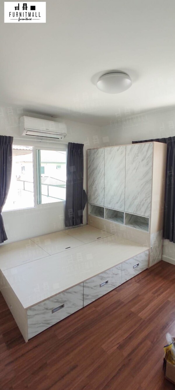 TATAMI BED 3.5,5,6 ฟุต พร้อมหัวเตียงเก็บของสูง 2 เมตร เปิดข้างได้