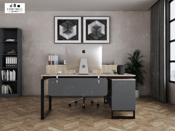 โต๊ะทำงาน โต๊ะผู้บริหาร ขาเหล็ก 1.6x1.6m - Image 2
