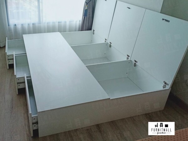 TATAMI BED 5 ฟุต ขาวล้วน ไม้ปิดผิวเมลามีน