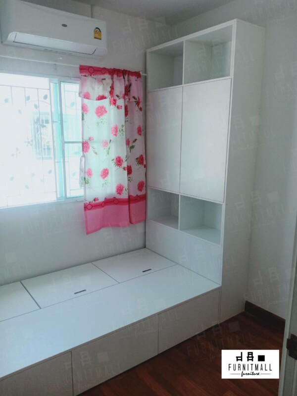 TATAMI BED ขาวล้วน 3.5 ฟุต พร้อมตู้หัวเตียง
