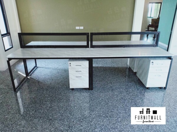 โต๊ะทำงานพร้อมตู้ White Marble + พาร์ทิชันเหล็กฉีก - Image 2