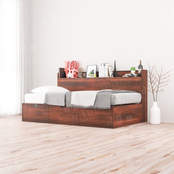 เตียงทาทามิ พร้อมตู้เก็บของข้างเตียง ไม้ส้ม