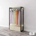 ชั้นแขวนเสื้อพร้อมกล่องไม้ ชั้นเหล็ก