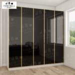 ตู้เสื้อผ้า 2x2 เมตรกรอบอลูทอง 5 บาน กระจกชาดำ