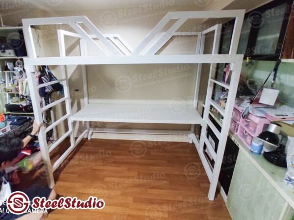 เตียงเกมมิ่ง \/ดำล้วน-ขาวล้วน เตียงสูงพร้อมโต๊ะทำงาน - Image 2