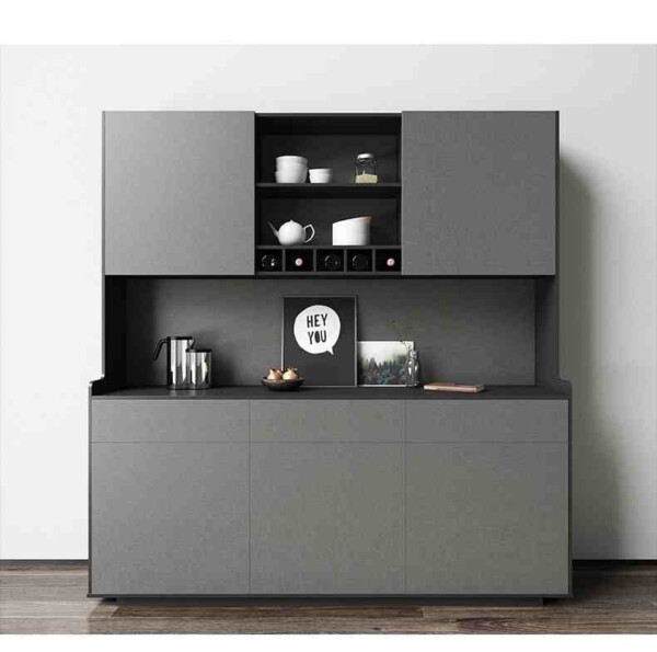 ครัวแห้ง ครัวคอนโด สีกราไฟต์+หน้าบานลายผ้า Minimal Style - Image 2