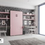 Wall bed 3 ฟุต บานชมพู โครงดำ