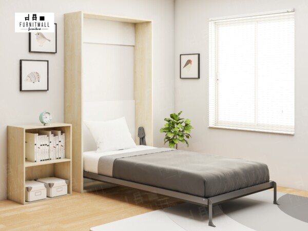 Wall bed 3 ฟุต บานขาว โครงเมเปิล แผ่นหลังเว้นช่อง - Image 2