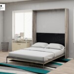 Wall bed 5,6 ฟุต แนวตั้ง ไม้ลอฟท์ โครงดำ