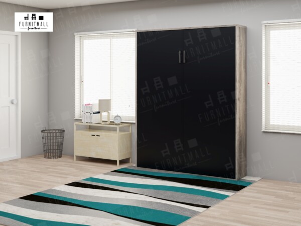 Wall bed 5,6 ฟุต แนวตั้ง ไม้ลอฟท์ โครงดำ - Image 2