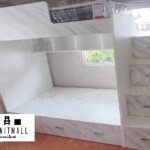 เตียงสองชั้น 3.5 ฟุต ไม้ปิดผิวเมลามีน ลายหินอ่อน พร้อมกล่องบันได