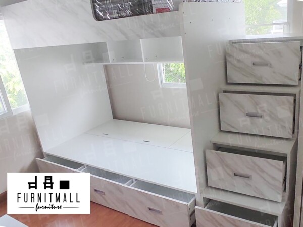 เตียงสองชั้น 3.5 ฟุต ไม้ปิดผิวเมลามีน ลายหินอ่อน พร้อมกล่องบันได - Image 2
