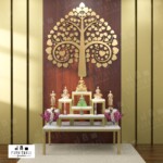 โต๊ะหมู่บูชาพระ ขาเหล็กทอง ลายหินอ่อน 120 ซม.