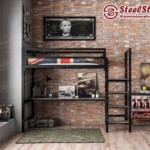 เตียงยกสูง บันไดเหล็ก พร้อมโต๊ะทำงาน