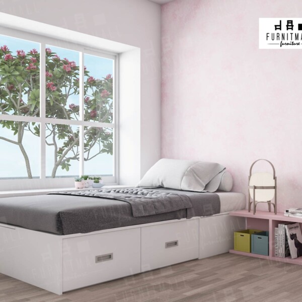 ทาทามิ 3.5 ฟุต บานเปิด4 + ลิ้นชัก2 เว้นสำหรับวางตู้หัวเตียง