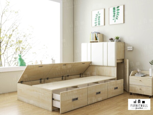 TATAMI BED 3.5 ฟุต + ตู้หัวเบาะ เก็บของได้ - Image 2
