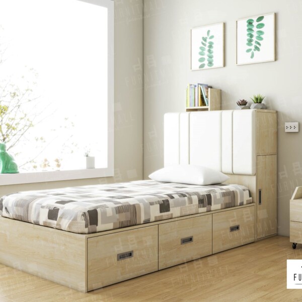 TATAMI BED 3.5 ฟุต + ตู้หัวเบาะ เก็บของได้