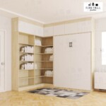 เตียงพับ Wall bed 5 ฟุต พร้อมตู้หนังสือ เข้ามุม